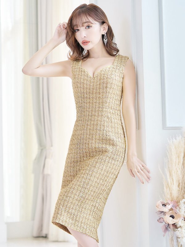 画像12: Lサイズあり【VANESSA HEART / ヴァネッサハート】【OF05】ツイード/ ノースリーブ/ タイト/ ひざ丈/ ミディアム/ ワンピース/ キャバドレス