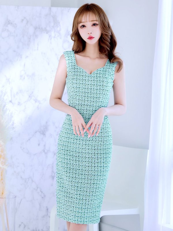 画像6: Lサイズあり【VANESSA HEART / ヴァネッサハート】【OF05】ツイード/ ノースリーブ/ タイト/ ひざ丈/ ミディアム/ ワンピース/ キャバドレス