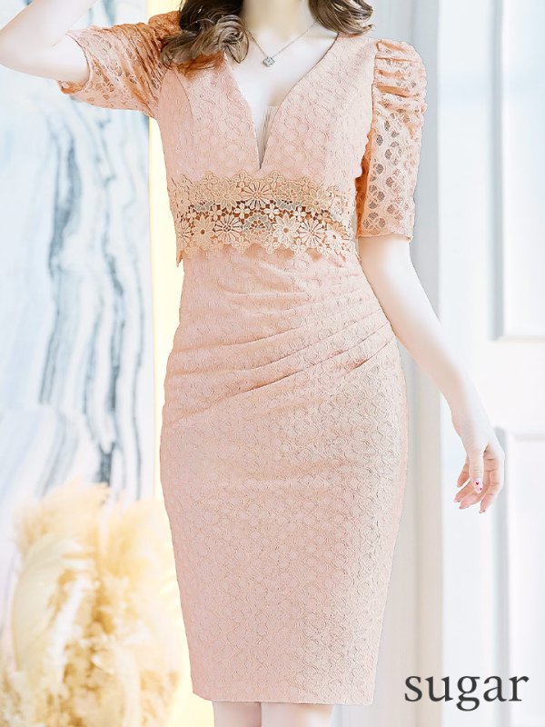 画像26: Lサイズあり【VANESSA HEART / ヴァネッサハート】【OF05】半袖/ 袖あり/ パフスリーブ/ タイト/大人/切り替えデザイン/ ミディアム丈/ 膝丈/ ワンピース/ キャバドレス