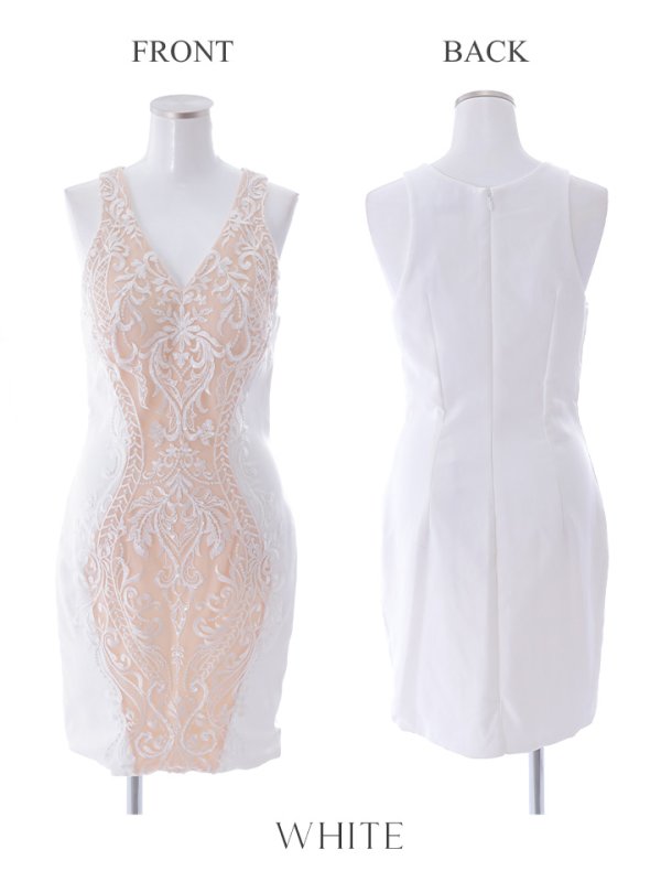 画像19: 【Lip line/リップライン】ビジュー/ スパンコール/ 刺繍レース/ 切り替えデザイン/ Vネック/ タイト/ ミニドレス/ キャバドレス[HC03]