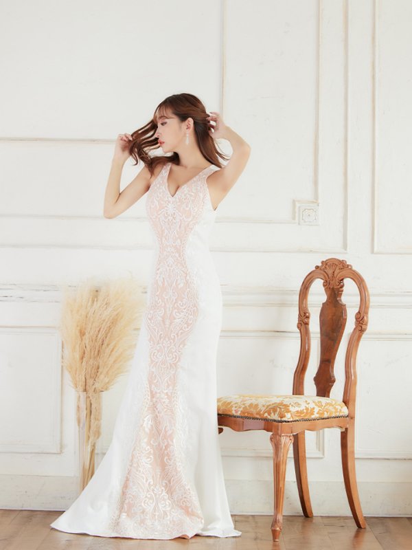 画像8: 【Lip line/リップライン】ワンカラー/ 刺繍/ レース/ ノースリーブ/ 切り替えデザイン/ ロングドレス/ キャバドレス[HC03]