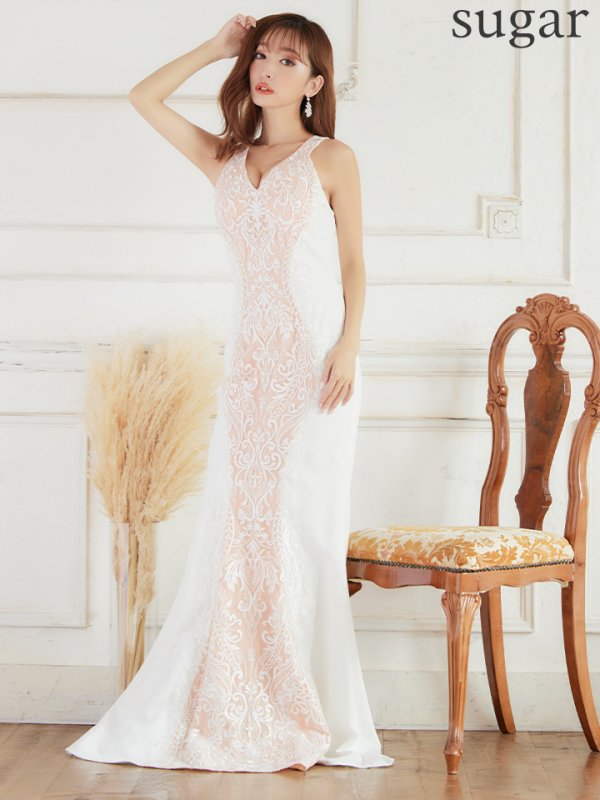 画像9: 【Lip line/リップライン】ワンカラー/ 刺繍/ レース/ ノースリーブ/ 切り替えデザイン/ ロングドレス/ キャバドレス[HC03]