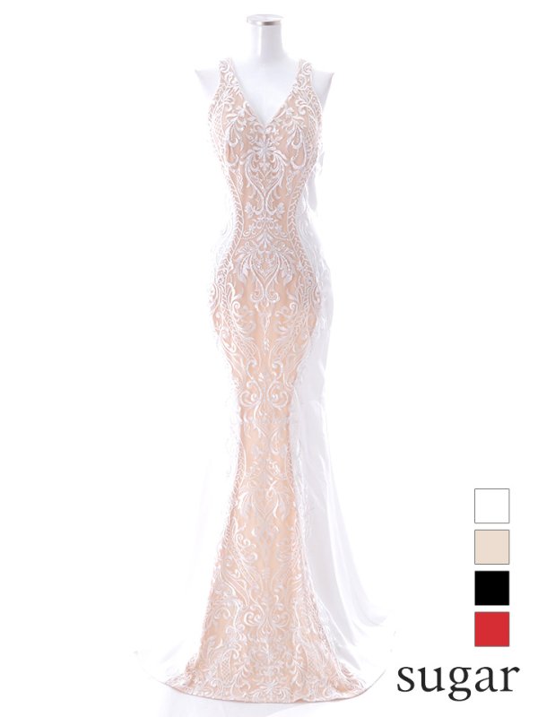 画像12: 【Lip line/リップライン】ワンカラー/ 刺繍/ レース/ ノースリーブ/ 切り替えデザイン/ ロングドレス/ キャバドレス[HC03]