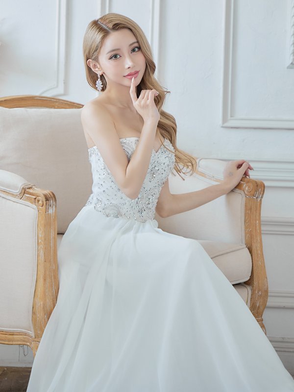 画像6: 【Lip line/リップライン】ベア/ ビジュー/ スピンドル/ シフォン/ ロングドレス/ キャバドレス long[HC03]