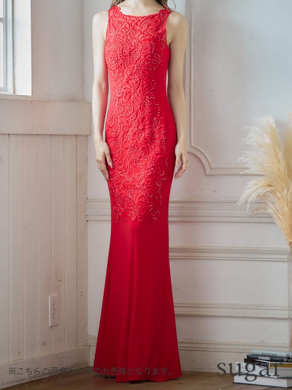 画像11: 【Lip line/リップライン】ワンカラー/ 刺繍/ レース/ ノースリーブ/ ストレッチ/ ロングドレス/ キャバドレス[OF05]