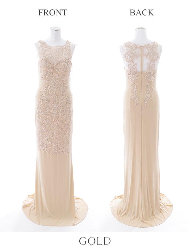 画像16: 【Lip line/リップライン】ワンカラー/ 刺繍/ レース/ ノースリーブ/ ストレッチ/ ロングドレス/ キャバドレス[OF05]