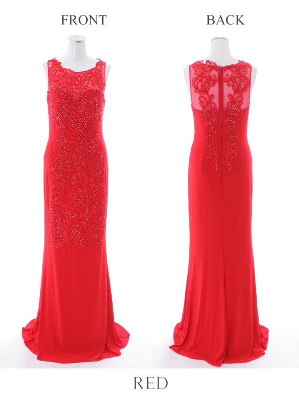 画像11: 【Lip line/リップライン】ワンカラー/ 刺繍/ レース/ ノースリーブ/ ストレッチ/ ロングドレス/ キャバドレス[OF05]