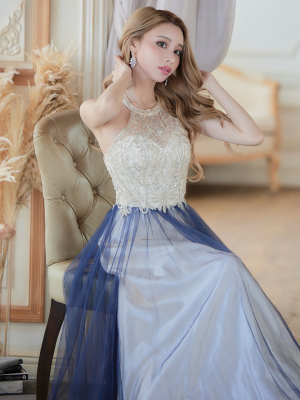 画像4: 【Lip line/リップライン】ビーズ刺繍/ Aライン/ アメスリ/ チュール/ ロングドレス / キャバドレスlong[HC03]