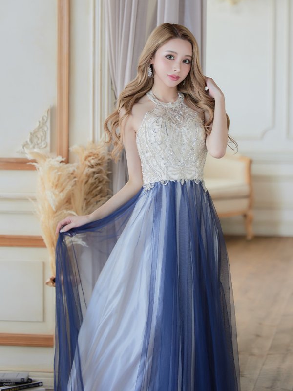 画像5: 【Lip line/リップライン】ビーズ刺繍/ Aライン/ アメスリ/ チュール/ ロングドレス / キャバドレスlong[HC03]