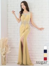 【Lip line/リップライン】ビーズ刺繍/ シアーレース/ スリット/ ストレッチ/ キャバドレス long[HC03]