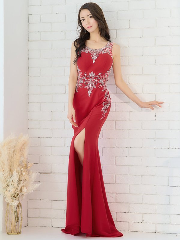 画像7: 【Lip line/リップライン】ビーズ刺繍/ シアーレース/ スリット/ ストレッチ/ キャバドレス long[HC03]