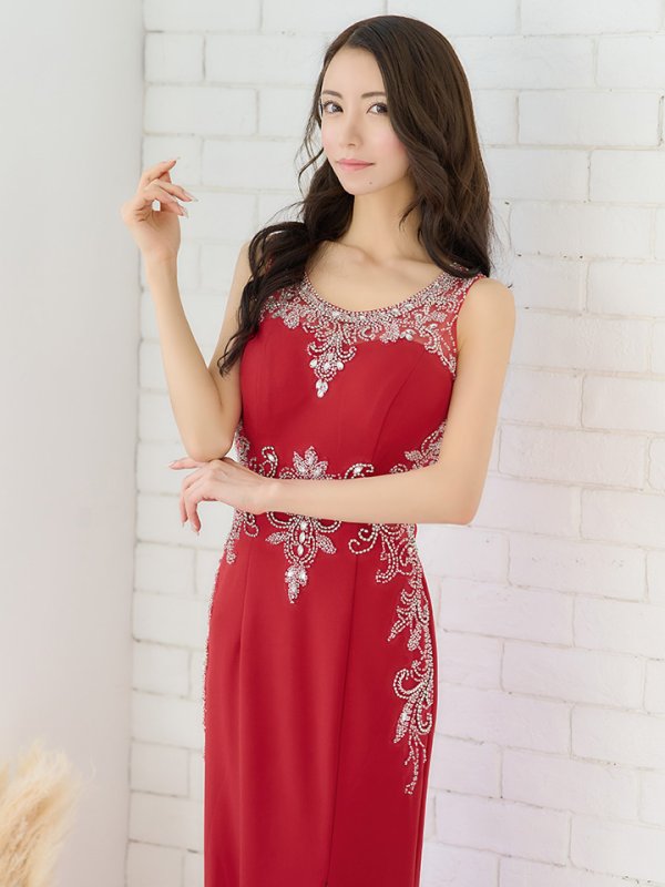 画像9: 【Lip line/リップライン】ビーズ刺繍/ シアーレース/ スリット/ ストレッチ/ キャバドレス long[HC03]