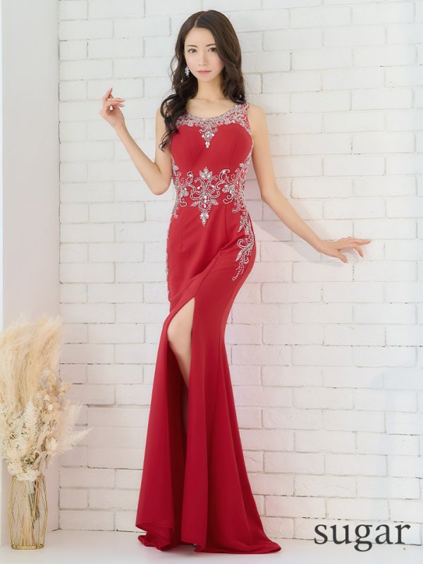 画像10: 【Lip line/リップライン】ビーズ刺繍/ シアーレース/ スリット/ ストレッチ/ キャバドレス long[HC03]