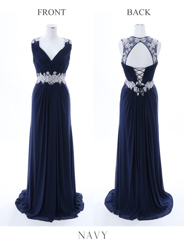 画像11: 【Lip line/リップライン】フラワー刺繍/ チュール/ ギャザー/ スピンドル/ ロングドレス/ キャバドレス long[HC03]