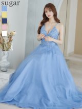 【Lip line/リップライン】デザイン刺繍レース/ スピンドル/ メッシュ切り替え/ Aライン/ ロングドレス/ キャバドレス long[HC03]