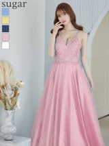 【Lip line/リップライン】デザイン刺繍レース/ スピンドル/ メッシュ切り替え/ Aライン/ ロングドレス/ キャバドレス long[HC03]