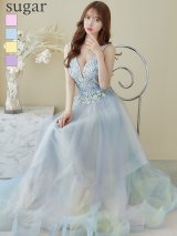 【Lip line/リップライン】フラワー刺繍/ 2段フレア/ Aライン/ チュール/ プリンセス/ ロングドレス/ キャバドレスlong[HC03]