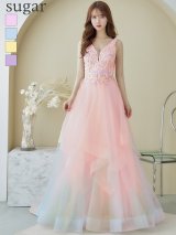 【Lip line/リップライン】フラワー刺繍/ 2段フレア/ Aライン/ チュール/ プリンセス/ ロングドレス/ キャバドレスlong[HC03]