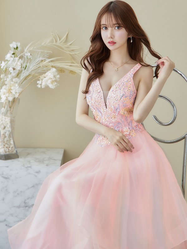 画像34: 【圓谷はく / 関西コレクション着用】【Lip line/リップライン】フラワー刺繍/ 2段フレア/ Aライン/ チュール/ プリンセス/ ロングドレス/ キャバドレスlong[HC03]