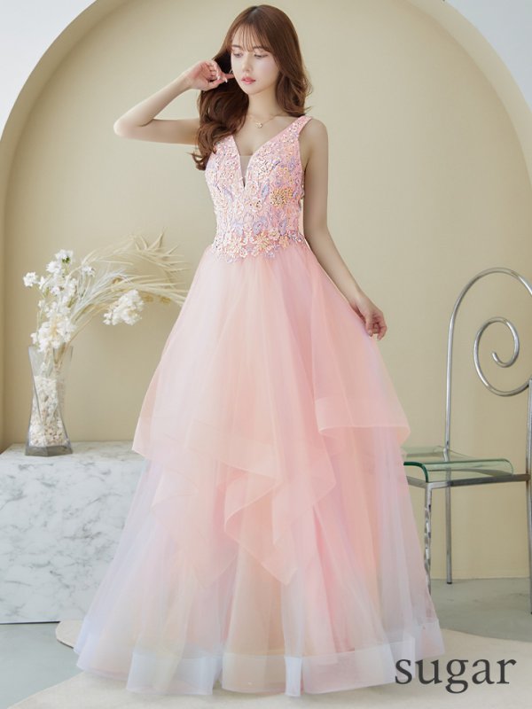 画像38: 【圓谷はく / 関西コレクション着用】【Lip line/リップライン】フラワー刺繍/ 2段フレア/ Aライン/ チュール/ プリンセス/ ロングドレス/ キャバドレスlong[HC03]