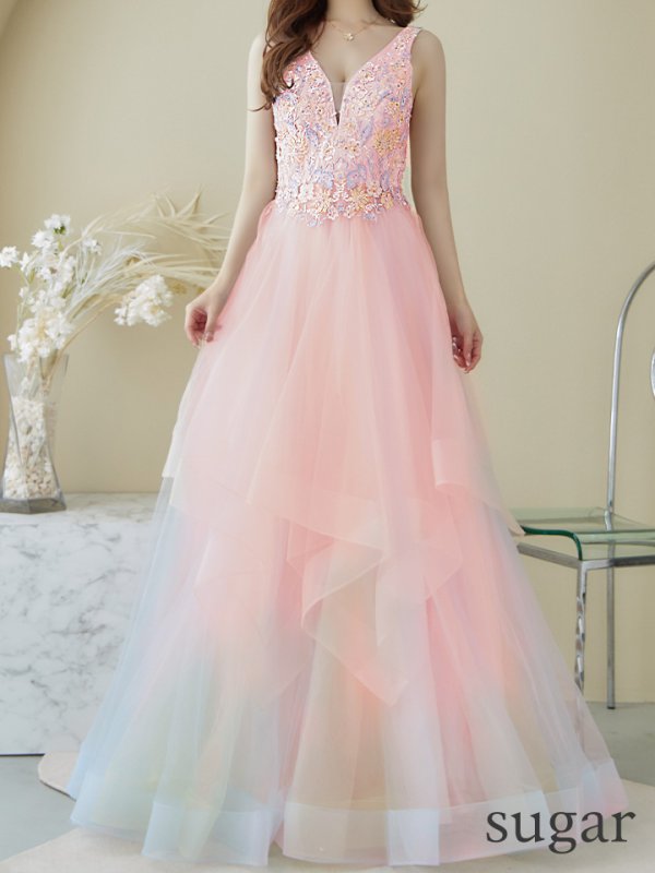 画像39: 【圓谷はく / 関西コレクション着用】【Lip line/リップライン】フラワー刺繍/ 2段フレア/ Aライン/ チュール/ プリンセス/ ロングドレス/ キャバドレスlong[HC03]