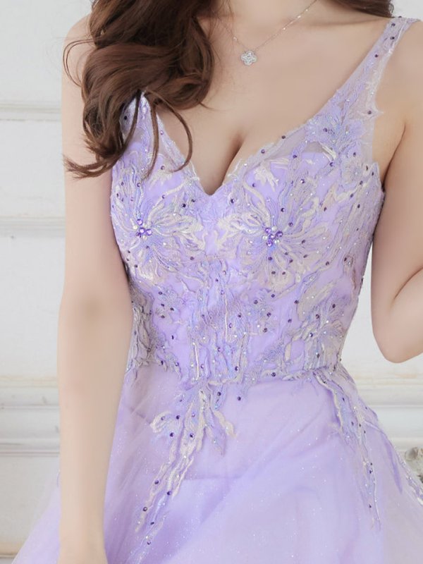 画像12: 【Lip line/リップライン】フラワー刺繍/ Vネック/ Aライン/ ノースリーブ/ プリンセス/ フレア/ ロングドレス/ キャバドレス long[HC03]