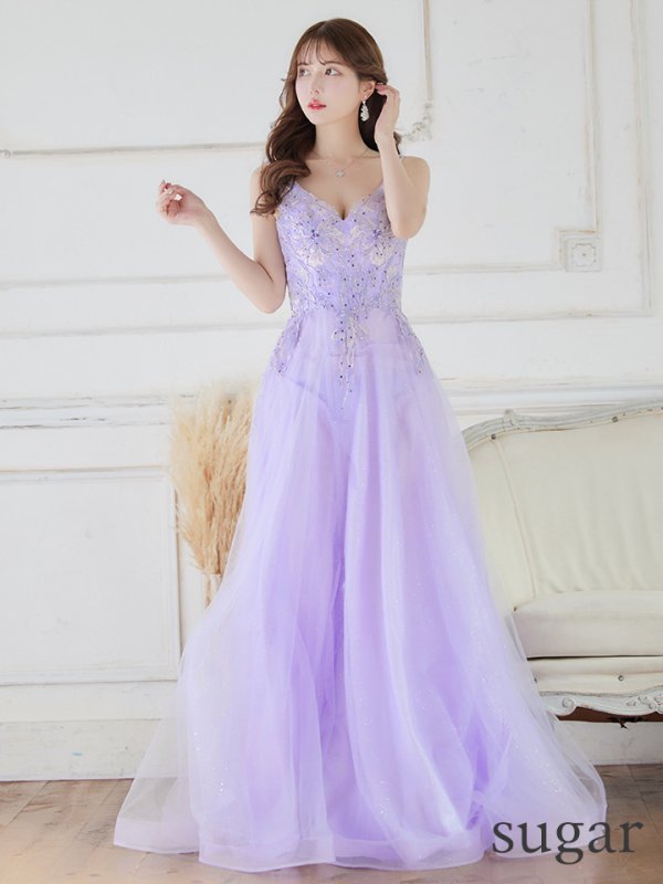 画像9: 【Lip line/リップライン】フラワー刺繍/ Vネック/ Aライン/ ノースリーブ/ プリンセス/ フレア/ ロングドレス/ キャバドレス long[HC03]