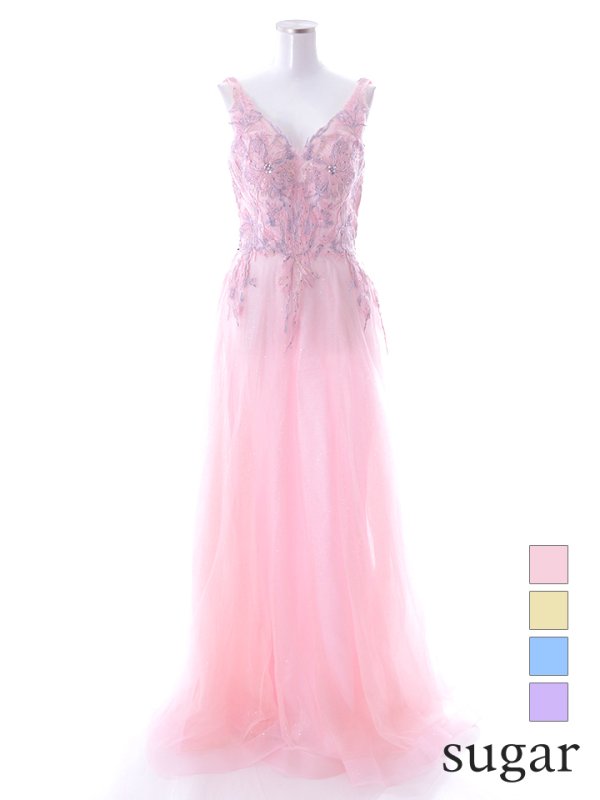 画像19: 【関西コレクション着用】【Lip line/リップライン】フラワー刺繍/ Vネック/ Aライン/ ノースリーブ/ プリンセス/ フレア/ ロングドレス/ キャバドレス long[HC03]