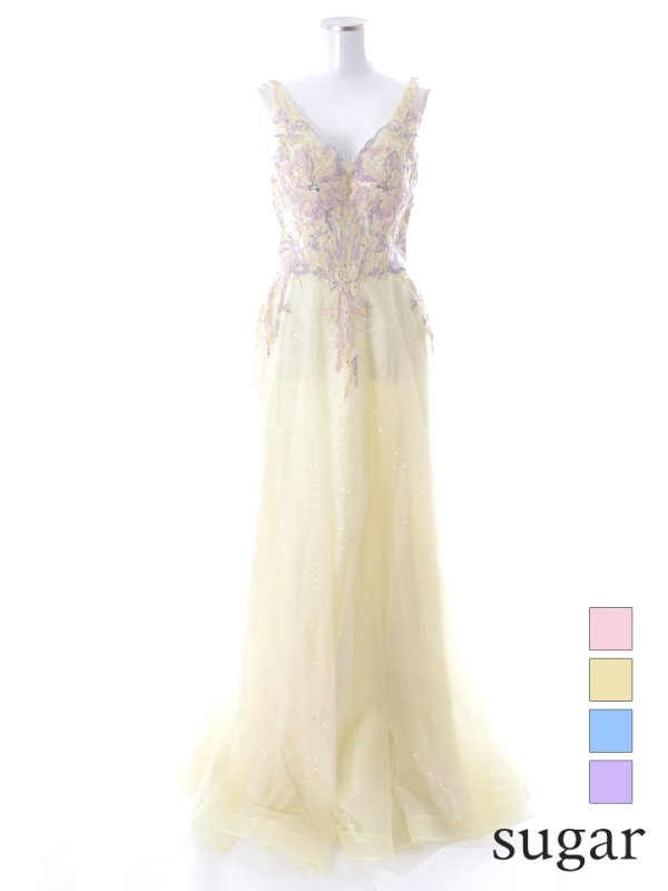 画像21: 【関西コレクション着用】【Lip line/リップライン】フラワー刺繍/ Vネック/ Aライン/ ノースリーブ/ プリンセス/ フレア/ ロングドレス/ キャバドレス long[HC03]