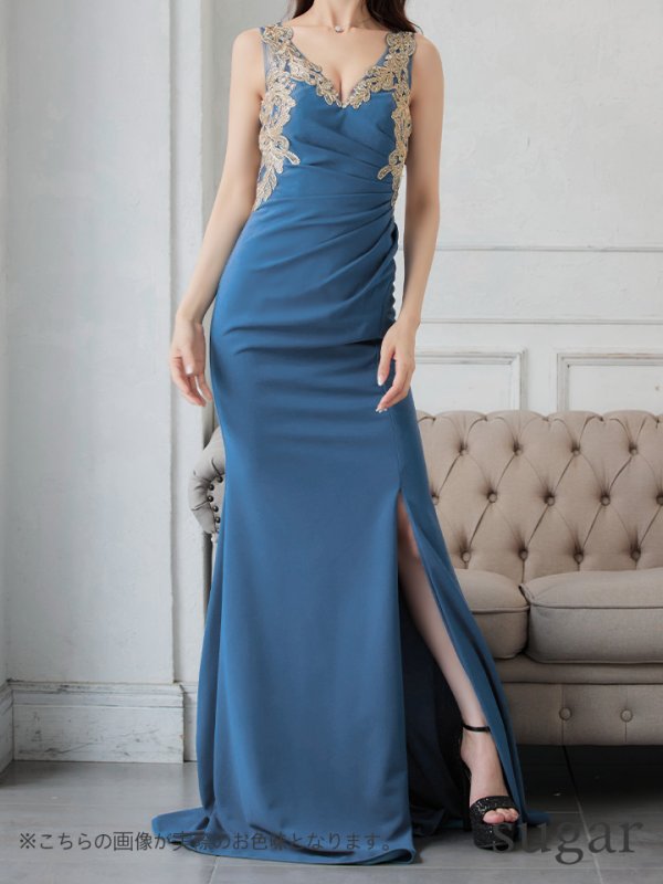 画像8: 【Lip line/リップライン】レース刺繍/ タック/ スリット/ ノースリーブ/ ストレッチ/ ロングドレス/ キャバドレス long[HC03]