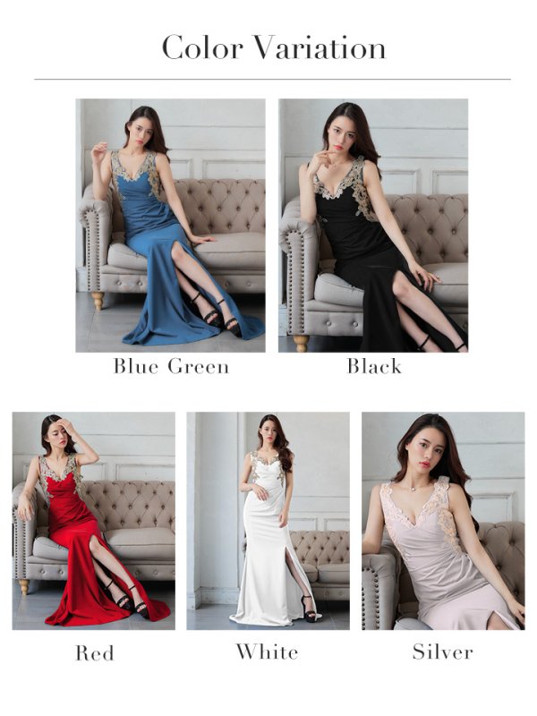 画像22: 【Lip line/リップライン】レース刺繍/ タック/ スリット/ ノースリーブ/ ストレッチ/ ロングドレス/ キャバドレス long[HC03]