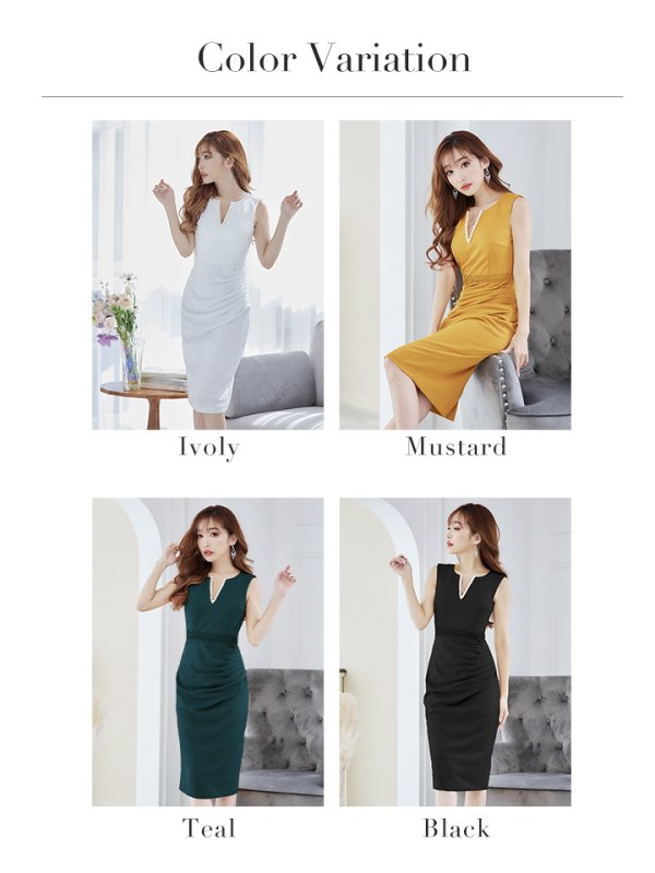 画像44: Lサイズあり【VANESSA HEART / ヴァネッサハート】【OF05】ノースリーブ/ パール/ タック/ 膨れジャガード/ タイト/ ひざ丈/ ミディアムドレス/ ワンピース/ キャバドレス