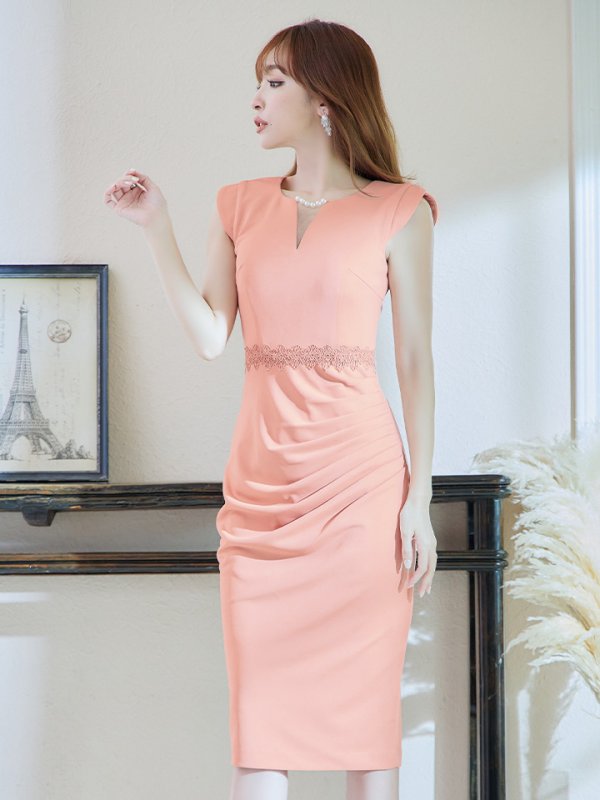 画像3: Lサイズあり【VANESSA HEART / ヴァネッサハート】【OF05】ノースリーブ/ パール/ タック/ ワンカラー/ タイト/ ひざ丈/ ミディアムドレス/ ワンピース/ キャバドレス