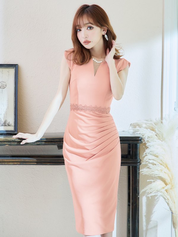 画像5: Lサイズあり【VANESSA HEART / ヴァネッサハート】【OF05】ノースリーブ/ パール/ タック/ ワンカラー/ タイト/ ひざ丈/ ミディアムドレス/ ワンピース/ キャバドレス