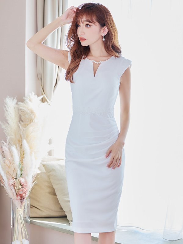 画像16: Lサイズあり【VANESSA HEART / ヴァネッサハート】【OF05】ノースリーブ/ パール/ タック/ ワンカラー/ タイト/ ひざ丈/ ミディアムドレス/ ワンピース/ キャバドレス