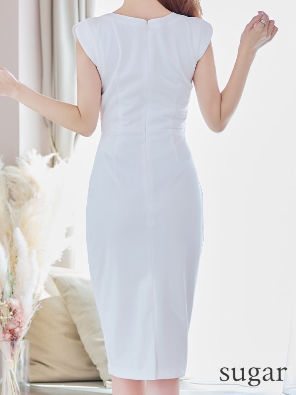 画像19: Lサイズあり【VANESSA HEART / ヴァネッサハート】【OF05】ノースリーブ/ パール/ タック/ ワンカラー/ タイト/ ひざ丈/ ミディアムドレス/ ワンピース/ キャバドレス