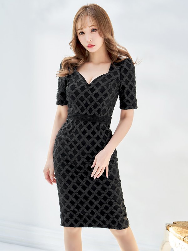 画像23: Lサイズあり【VANESSA HEART / ヴァネッサハート】【OF05】チェック/ 膨れジャガード/ 袖あり/ 半袖/ タイト/ ひざ丈/ ミディアムドレス/ ワンピース/ キャバドレス