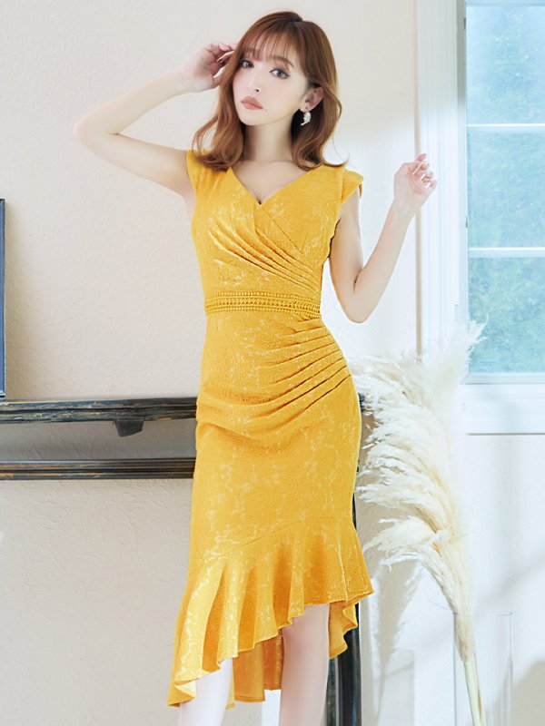 画像10: Lサイズあり【VANESSA HEART / ヴァネッサハート】【OF05】マーメイド/ 総レース/ タック/ アシンメトリーフリル/ ノースリーブ/ ひざ丈/ ワンピース/ ミディアムドレス/ キャバドレス