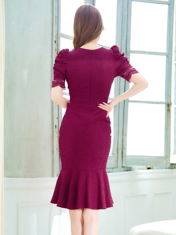 画像24: Lサイズあり【VANESSA HEART / ヴァネッサハート】【OF05】 フラワーレース/ 半袖/ 袖あり/ パフスリーブ/ マーメイド/ 膝丈/ ミディアムドレス/ キャバドレス