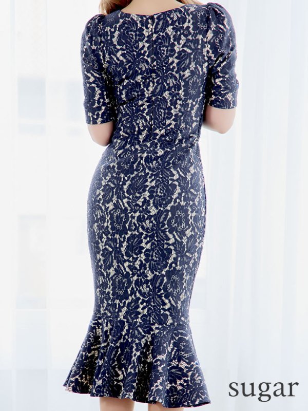 画像9: Lサイズあり【VANESSA HEART / ヴァネッサハート】【OF05】マーメイド/ 総レース/ 五分袖/ 袖あり/ ひざ丈/ ワンピース/ ミディアムドレス/ キャバドレス