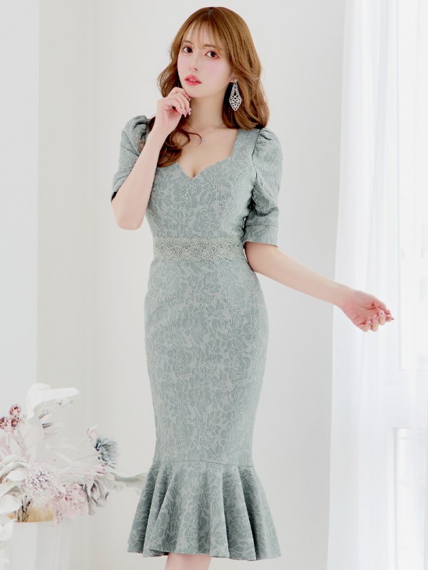 画像12: Lサイズあり【VANESSA HEART / ヴァネッサハート】【OF05】マーメイド/ 総レース/ 五分袖/ 袖あり/ ひざ丈/ ワンピース/ ミディアムドレス/ キャバドレス