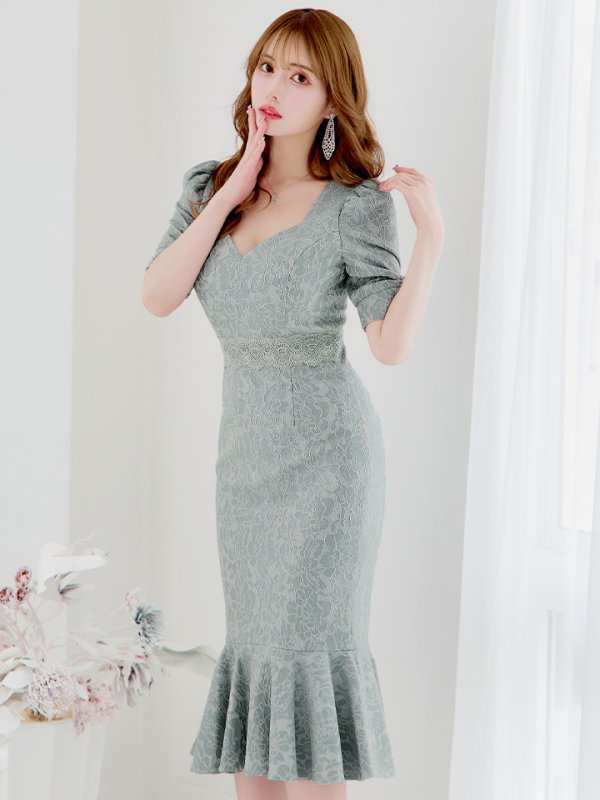 画像14: Lサイズあり【VANESSA HEART / ヴァネッサハート】【OF05】マーメイド/ 総レース/ 五分袖/ 袖あり/ ひざ丈/ ワンピース/ ミディアムドレス/ キャバドレス