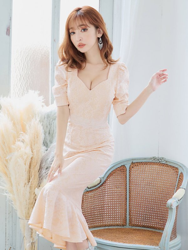 画像3: Lサイズあり【VANESSA HEART / ヴァネッサハート】【OF05】総レース/ 半袖/ 袖あり/ パフスリーブ/ マーメイド/ ミディアム丈/ 膝丈/ ワンピース/ キャバドレス