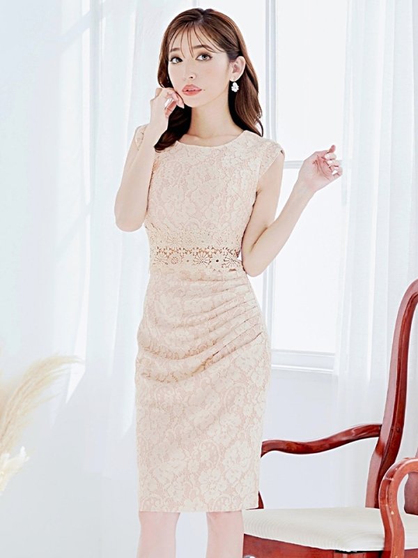 画像14: Lサイズあり【VANESSA HEART / ヴァネッサハート】【OF05】フラワーレース/ ノースリーブ/ ウエストシアー/ タック/ タイト/ 膝丈/ ミディアムドレス/ キャバドレス