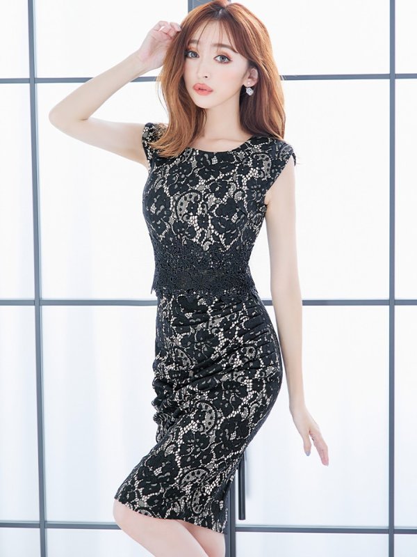 画像30: Lサイズあり【VANESSA HEART / ヴァネッサハート】【OF05】フラワーレース/ ノースリーブ/ ウエストシアー/ タック/ タイト/ 膝丈/ ミディアムドレス/ キャバドレス