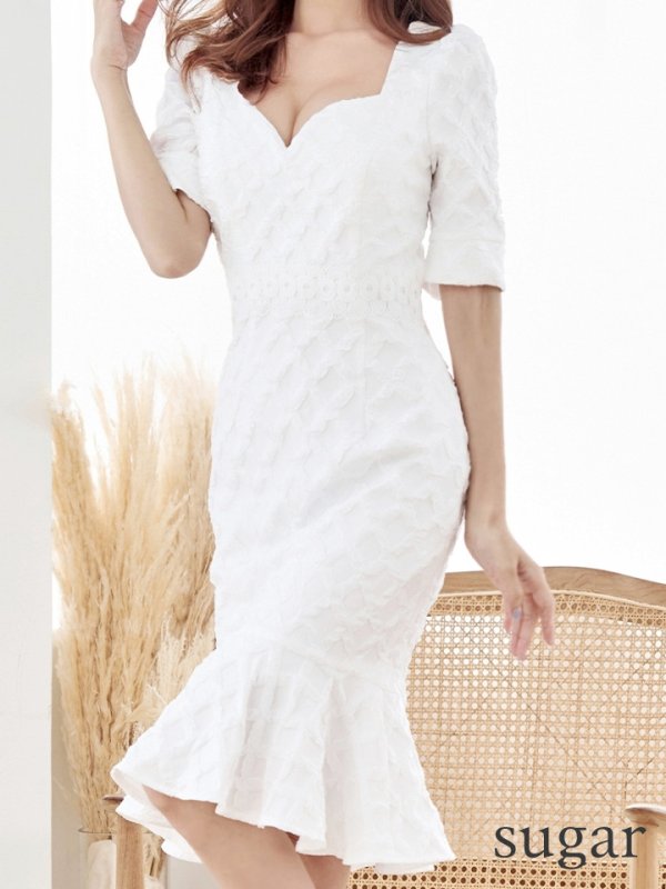 画像20: Lサイズあり【VANESSA HEART / ヴァネッサハート】【OF05】チェック/ 袖あり/ 半袖/ レース/ マーメイド/ 膝丈/ ミディアムドレス/ キャバドレス