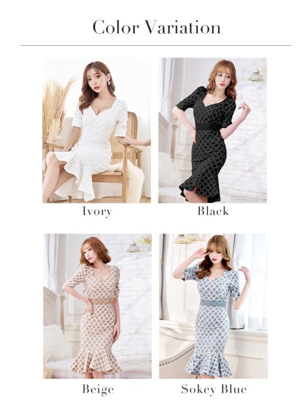 画像31: Lサイズあり【VANESSA HEART / ヴァネッサハート】【OF05】チェック/ 袖あり/ 半袖/ レース/ マーメイド/ 膝丈/ ミディアムドレス/ キャバドレス