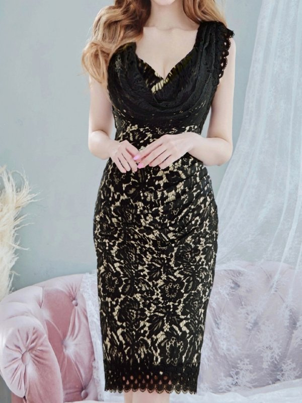 画像39: Lサイズあり【VANESSA HEART / ヴァネッサハート】【OF05】ノースリーブ/ レース/ タック/ ワンカラー/ タイト/ ひざ丈/ ミディアムドレス/ ワンピース/ キャバドレス