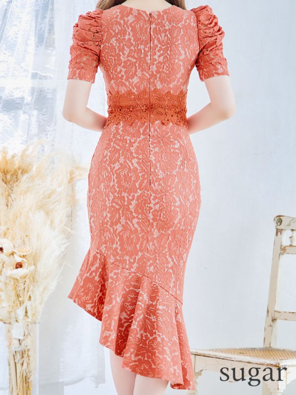 画像30: Lサイズあり【VANESSA HEART / ヴァネッサハート】【OF05】総レース/ パフスリーブ/ 袖あり/ タック/ 裾フリル/ 切り替えデザイン/ アシメスカート/ ミディアムドレス/ キャバドレス