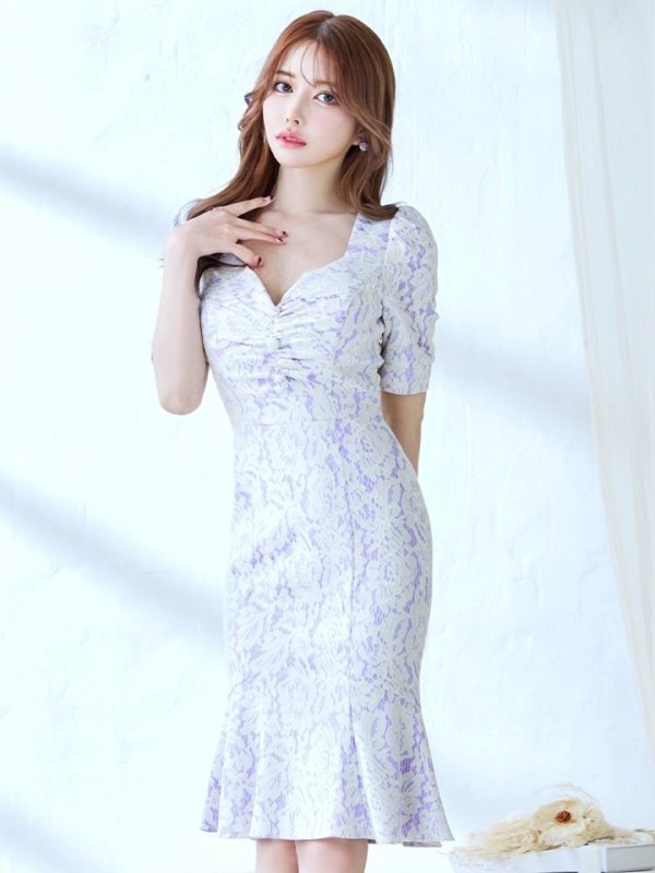 画像12: Lサイズあり【VANESSA HEART / ヴァネッサハート】【OF05】フラワーレース/ ワンカラー/ 半袖/ 袖あり/ タイト/ 膝丈/ ワンピース/ ミディアムドレス/ キャバドレス